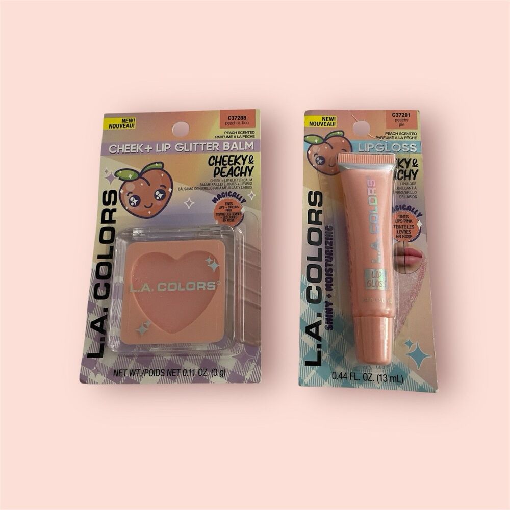 LA COLORS Bundle Cheeky & Peachy -- Cheek and Lip Glitter Balm and Lipgloss NIB